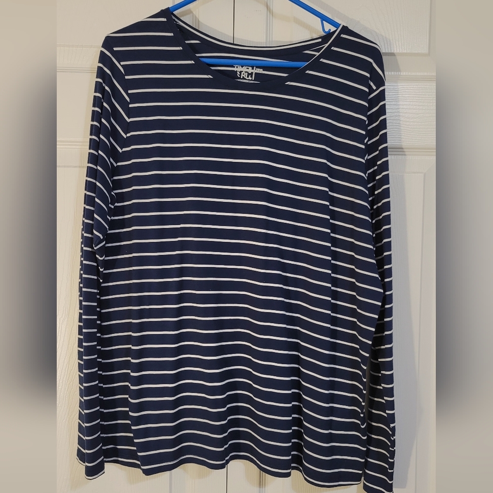 Navy and White Striped Long Sleeve Shirt XXL